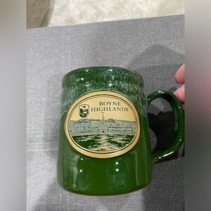 Deneen Pottery coffee mug, green Boyne Highlands, good condition.